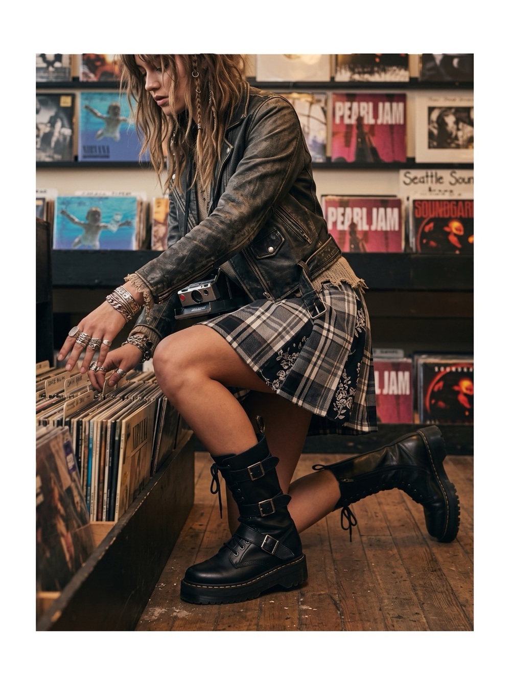 LF ✦ Furst of a Kind ✦ Upcycled Skater Skirt ✦ Grid Check Floral Print ✦